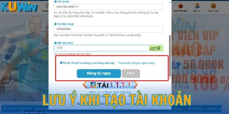 Các lưu ý trước khi tạo tài khoản