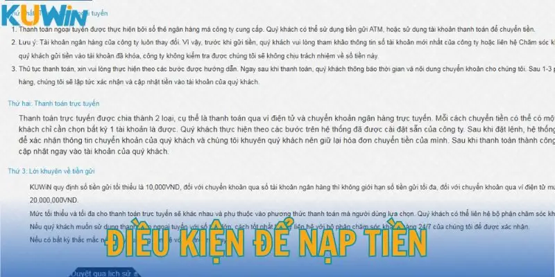 Tổng hợp điều kiện để nạp tiền đúng chuẩn